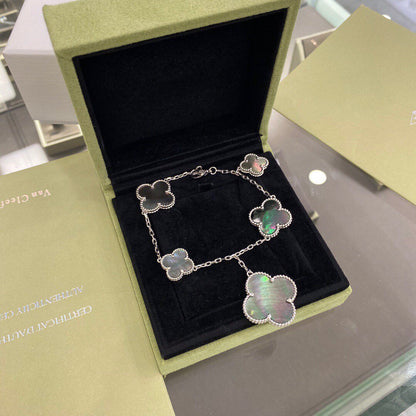 [Rose Tomorrow]CLOVER 5 MOTIFS SIVLER DARK MOP BRACELET