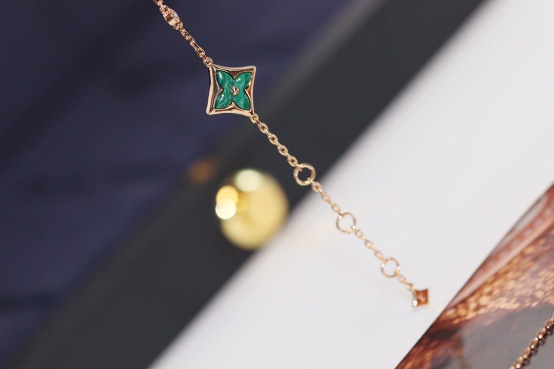 [Rose Tomorrow]STAR AND SUN 4 MOTIF PINK GOLD MALACHITE BRACELET