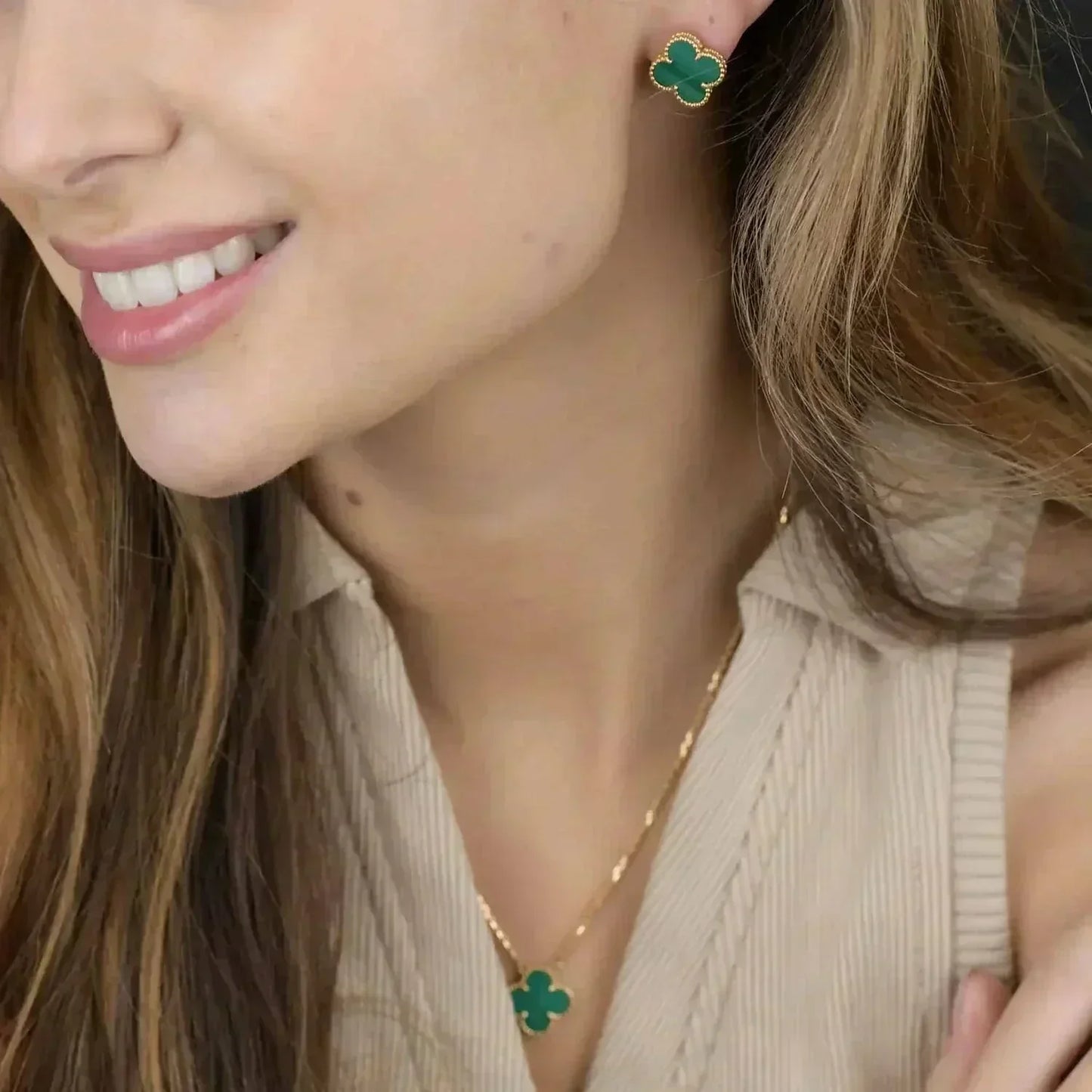 [Rose Tomorrow]CLOVER MINI 9.5MM MALACHITE  EARRINGS