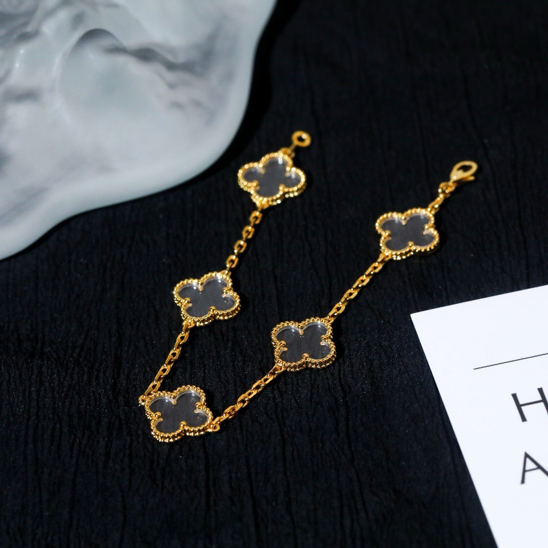[Rose Tomorrow]CLOVER 5 MOTIF ROCK CRYSTAL BRACELET