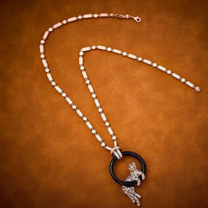 [Rose Tomorrow jewelrys]NEW BLACK CIRCLE PANTHER FULL DIAMOND NECKLACE