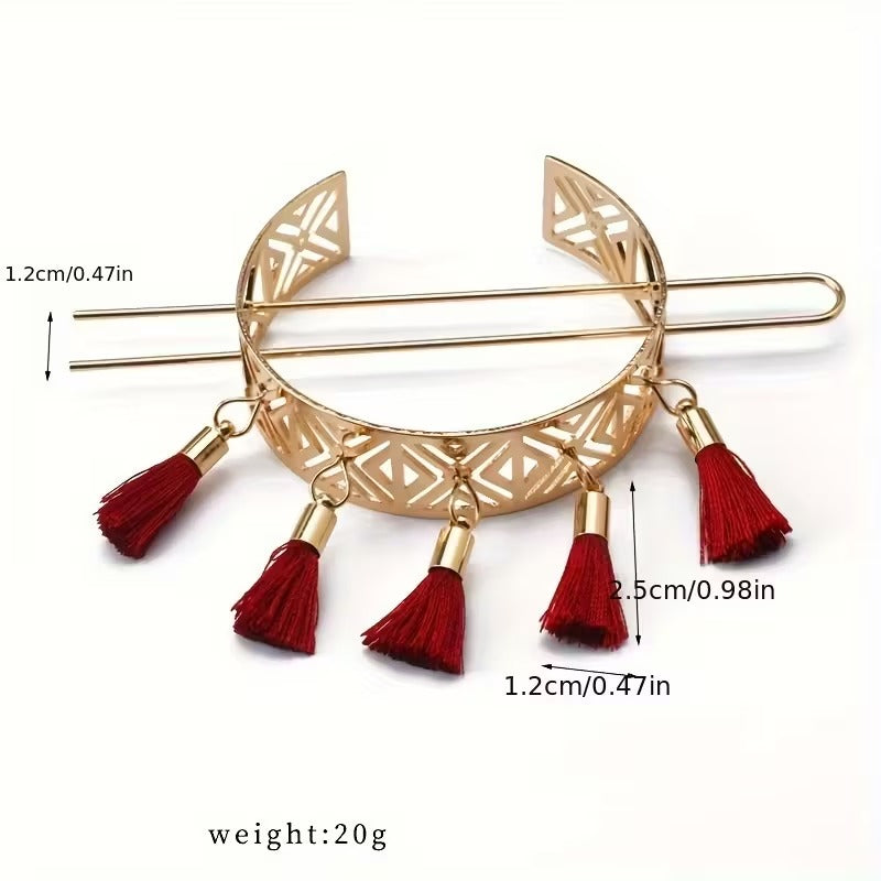 1pc Bohemian Zinc Alloy Retro Geometric Flower Hollow Tassel Hair Clip, Elegant Metal Hair Fork Accessory for Women and, Suitable for Parties and Weddings, Suitable for Concerts and Partie