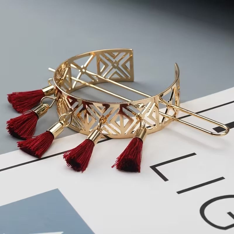 1pc Bohemian Zinc Alloy Retro Geometric Flower Hollow Tassel Hair Clip, Elegant Metal Hair Fork Accessory for Women and, Suitable for Parties and Weddings, Suitable for Concerts and Partie