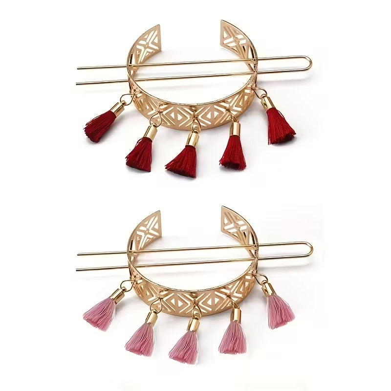 1pc Bohemian Zinc Alloy Retro Geometric Flower Hollow Tassel Hair Clip, Elegant Metal Hair Fork Accessory for Women and, Suitable for Parties and Weddings, Suitable for Concerts and Partie