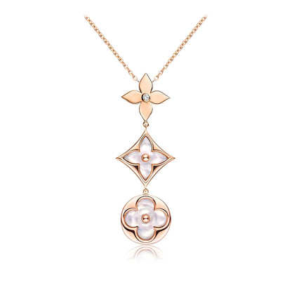 [Rose Tomorrow]COLOR BLOSSOM LARIAT NECKLACE PINK GOLD WHITE MOTHER PEARL AND DIAMOND